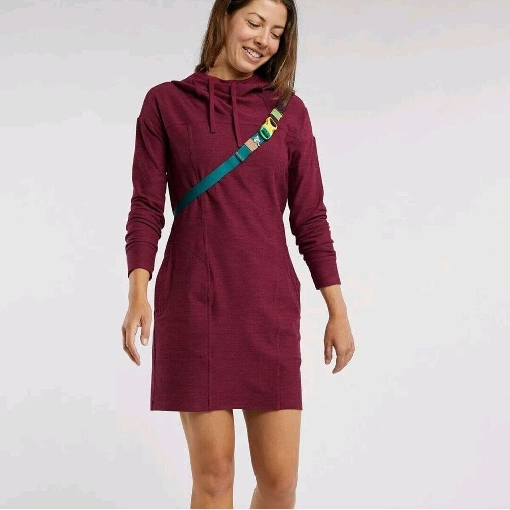 Toad & Co Womens L Heathered Raspberry Pullover Hooded Dress Long Sleeve Outdoor